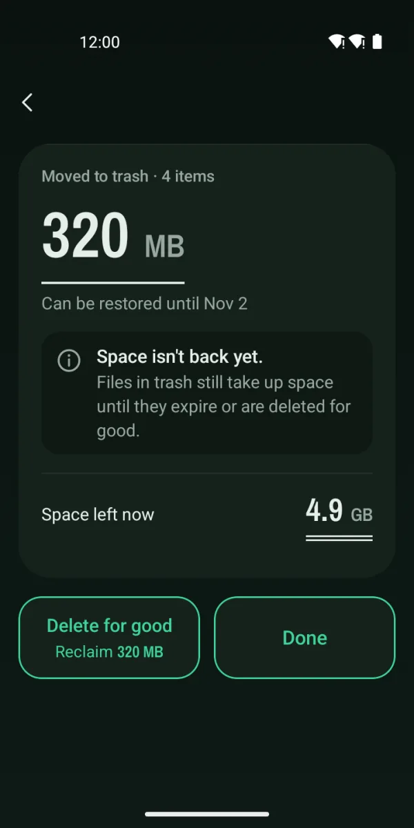 Result screen in dark mode