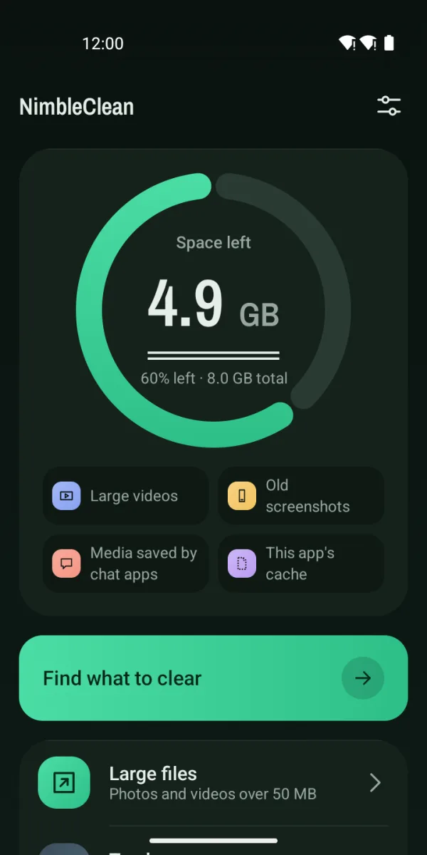 Home screen in dark mode